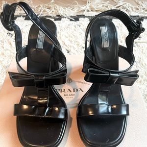 Prada heeled sandals, used, black leather